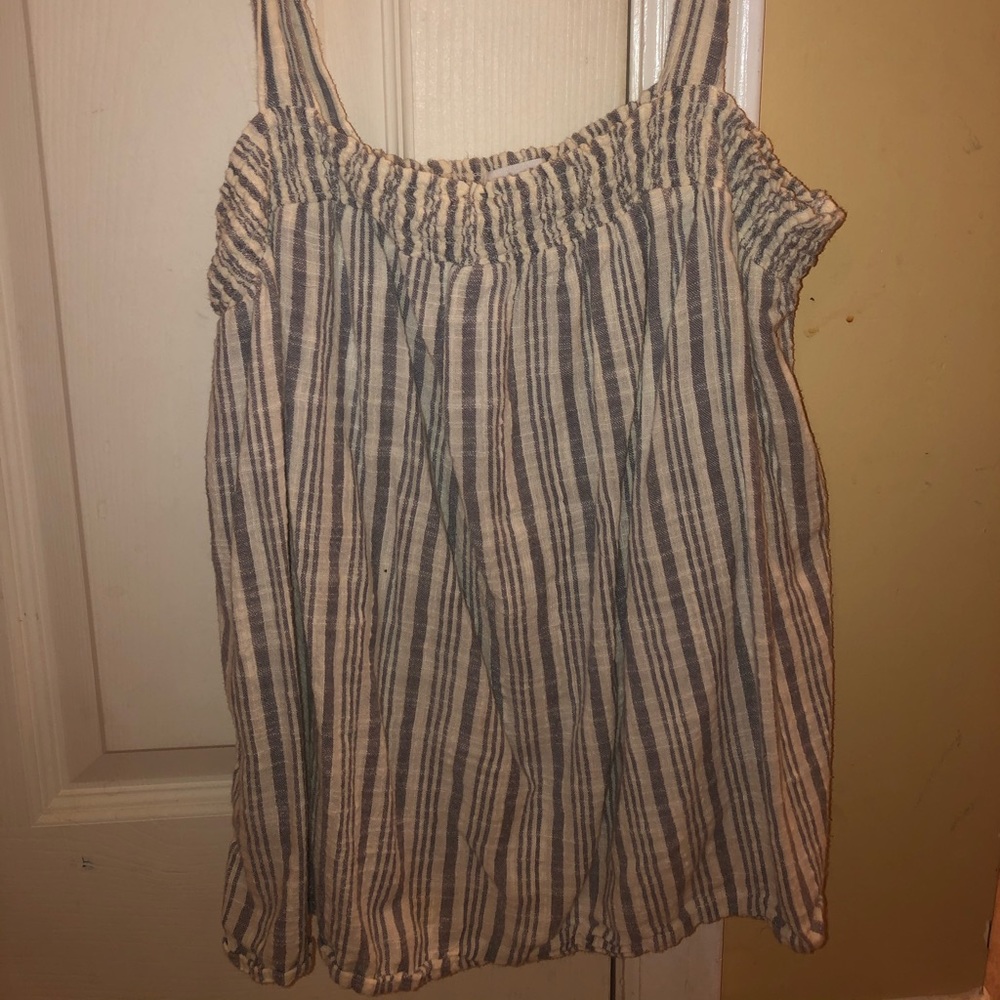 Gray and white striped tank